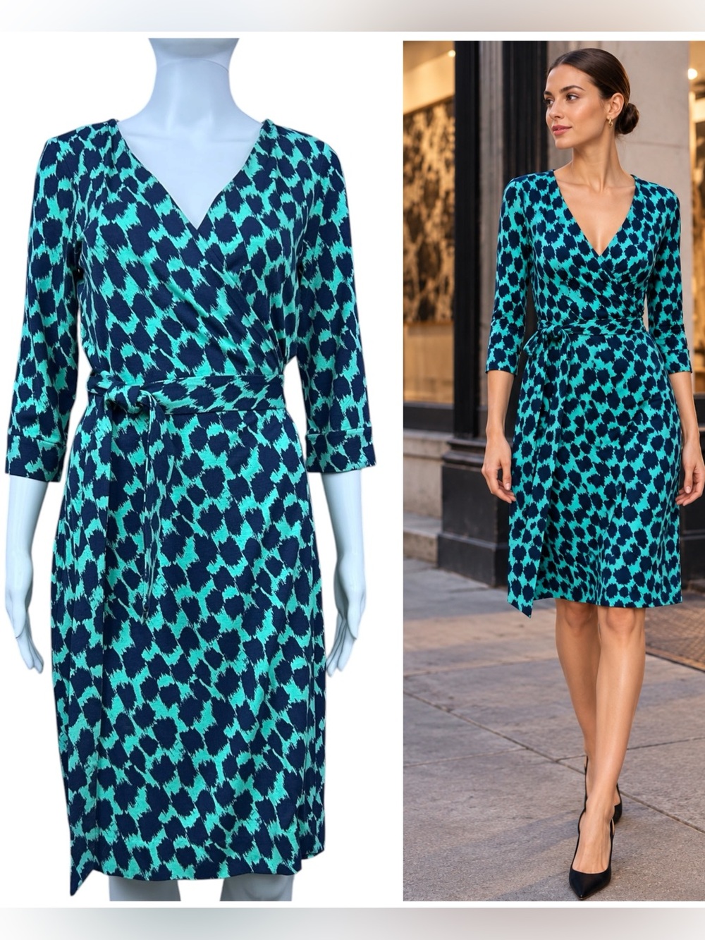 Diane Von Furstenberg Julian Two Jersey Wrap Dress 8 Abstract Print V Neck DVF